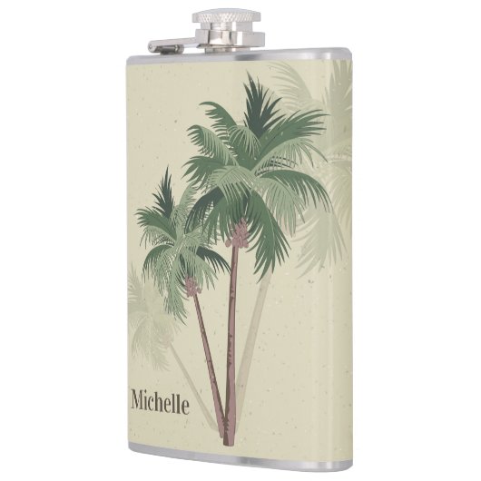 熱帯ヴィンテージのヤシの木が緑淡い色のに フラスク (左)