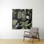 熱帯ヴィンテージの夜型クレーンの鳥、ヤシの木、バン タペストリー (インサイチュ(横))