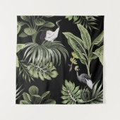 熱帯ヴィンテージの夜型クレーンの鳥、ヤシの木、バン タペストリー (正面)