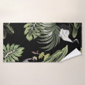 熱帯ヴィンテージの夜型クレーンの鳥、ヤシの木、バン バスタオル (バスタオル)