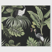 熱帯ヴィンテージの夜型クレーンの鳥、ヤシの木、バン ラッピングペーパー (フラット)