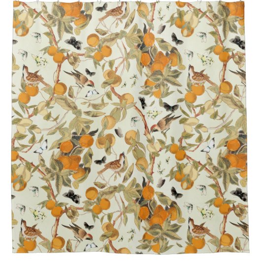 熱帯ヴィンテージの鳥のフルーツガーデンチノワズリー シャワーカーテン (正面)