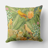 熱帯ヴィンテージの鳥ジャングルパラダイスイエロー クッション (裏面)