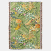 熱帯ヴィンテージの鳥ジャングルパラダイスイエロー スローブランケット (正面縦)