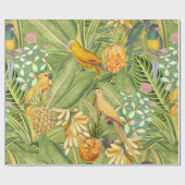 熱帯ヴィンテージの鳥ジャングルパラダイスイエロー ラッピングペーパー (フラット)