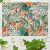 熱帯ヴィンテージの鳥ジャングルパラダイスセピア キッチンタオル (折り畳み)