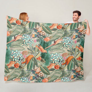 熱帯ヴィンテージの鳥ジャングルパラダイスセピア フリースブランケット