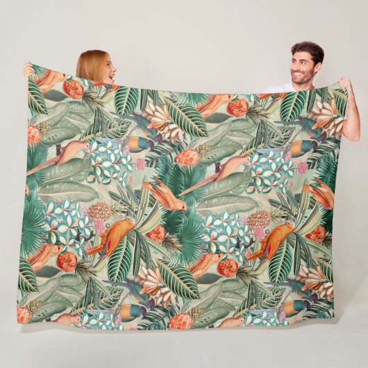 熱帯ヴィンテージの鳥ジャングルパラダイスセピア フリースブランケット (インサイチュ)