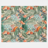 熱帯ヴィンテージの鳥ジャングルパラダイスセピア フリースブランケット (正面(横))