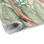 熱帯ヴィンテージの鳥ジャングルパラダイスセピア ラッピングペーパー (ロールコーナー)