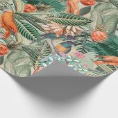 熱帯ヴィンテージの鳥ジャングルパラダイスセピア ラッピングペーパー (角)