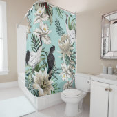 熱帯ヴィンテージクレーンバード、オウム、蓮の花 シャワーカーテン (インサイチュ)