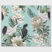 熱帯ヴィンテージクレーンバード、オウム、蓮の花 ラッピングペーパー (フラット)