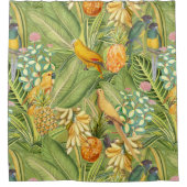 熱帯ヴィンテージバードインジャングルパラダイスイエロー シャワーカーテン (正面)