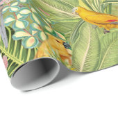 熱帯ヴィンテージバードインジャングルパラダイスイエロー ラッピングペーパー (ロールコーナー)