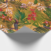 熱帯ヴィンテージバードインジャングルパラダイスイエロー ラッピングペーパー (角)