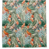 熱帯ヴィンテージバードインジャングルパラダイスセピア シャワーカーテン (正面)