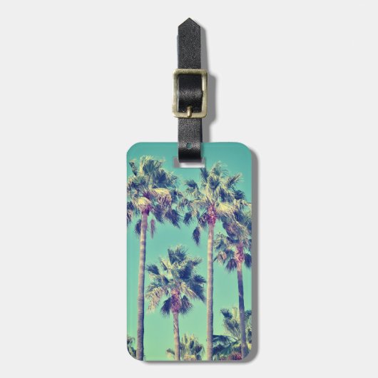熱帯ヴィンテージパームツリーズオンティール(緑がかった色)グリーン ラゲッジタグ (正面縦)