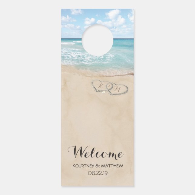 熱帯ヴィンテージビーチハートショア結婚ーズ・ウェルカム ドアノブサイン (正面)