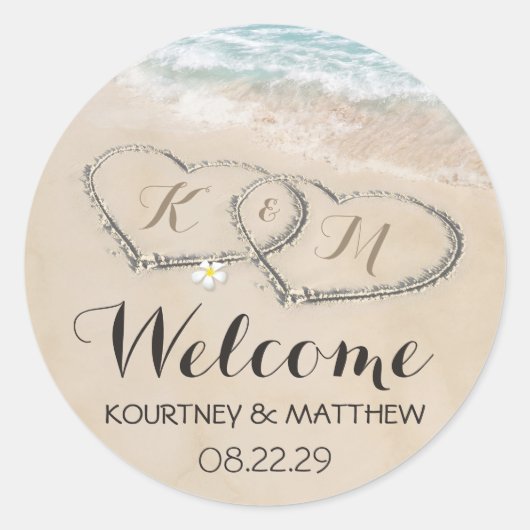 熱帯ヴィンテージビーチハートショア結婚ーズ・ウェルカム ラウンドシール (正面)