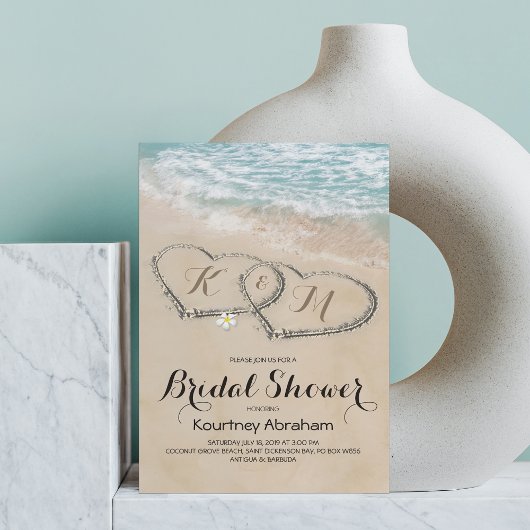 熱帯ヴィンテージビーチハートブライダルシャワー 招待状