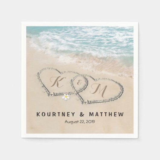 熱帯ヴィンテージビーチハート結婚ショア スタンダードカクテルナプキン (正面)
