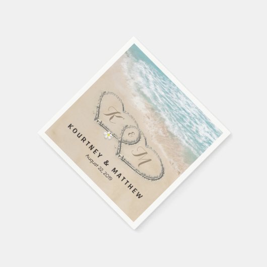 熱帯ヴィンテージビーチハート結婚ショア スタンダードカクテルナプキン (角)