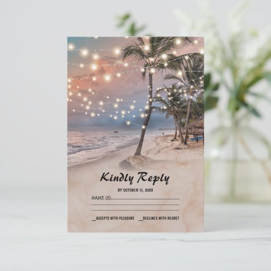 熱帯ヴィンテージビーチライトウェディングRSVP 出欠カード (スタンド正面)