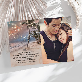 熱帯ヴィンテージビーチライトフォト結婚ズ 招待状