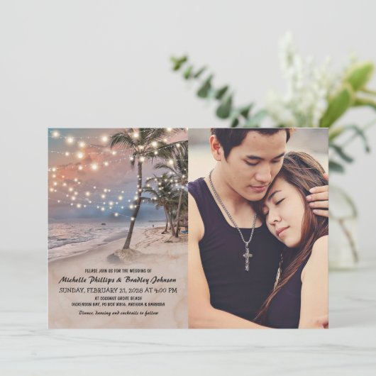熱帯ヴィンテージビーチライトフォト結婚ズ 招待状 (スタンド正面)