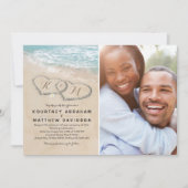 熱帯ヴィンテージビーチ結婚ハート写真 招待状 (正面)