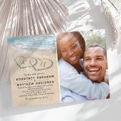 熱帯ヴィンテージビーチ結婚ハート写真 招待状