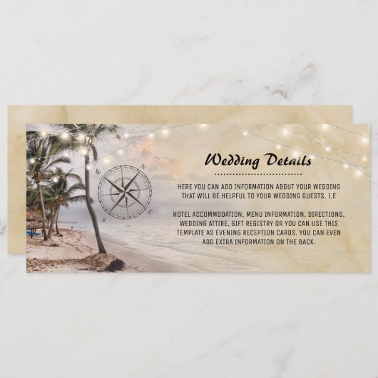 熱帯ヴィンテージビーチ結婚式詳細情報 招待状 (正面/裏面)