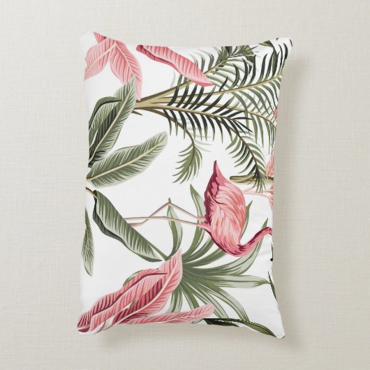 熱帯ヴィンテージピンクのフラミンゴ、バナナの木と  アクセントクッション (裏面(縦))