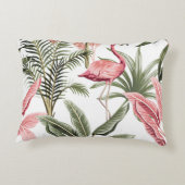 熱帯ヴィンテージピンクのフラミンゴ、バナナの木と アクセントクッション (裏面)