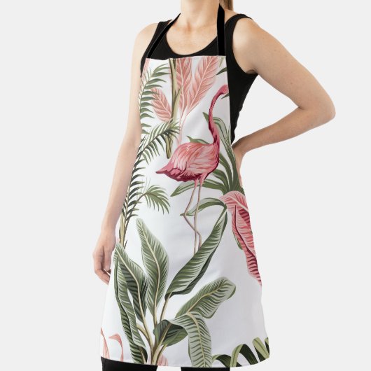 熱帯ヴィンテージピンクのフラミンゴ、バナナの木と エプロン (インサイチュ)