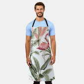 熱帯ヴィンテージピンクのフラミンゴ、バナナの木と  エプロン (着用した状態)