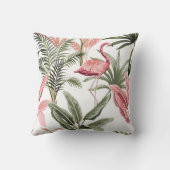 熱帯ヴィンテージピンクのフラミンゴ、バナナの木と  クッション (裏面)