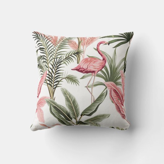 熱帯ヴィンテージピンクのフラミンゴ、バナナの木と  クッション (裏面)