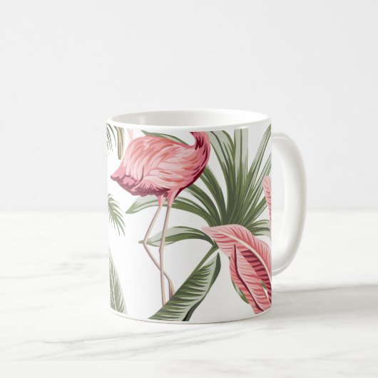 熱帯ヴィンテージピンクのフラミンゴ、バナナの木と  コーヒーマグカップ (正面右)