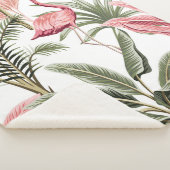 熱帯ヴィンテージピンクのフラミンゴ、バナナの木と  シェルパブランケット (3/4)