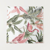 熱帯ヴィンテージピンクのフラミンゴ、バナナの木と  タペストリー (正面(横))