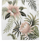 熱帯ヴィンテージピンクロータス、パーム葉バナナ シャワーカーテン (正面)