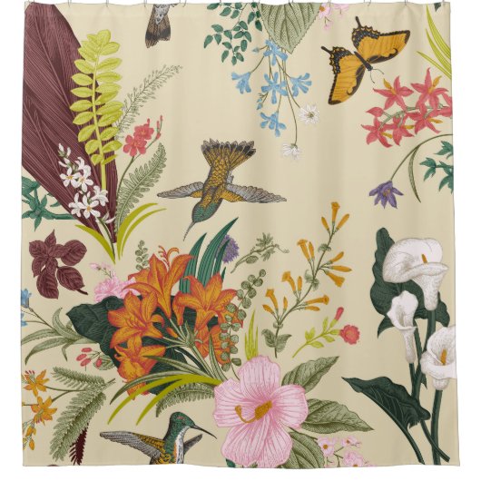 熱帯ヴィンテージフローラタペストリー シャワーカーテン (正面)