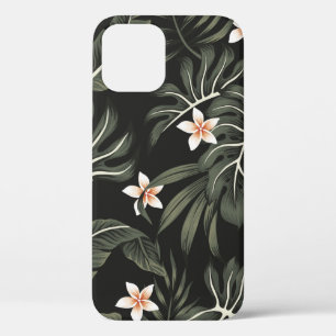 熱帯ヴィンテージプルメリアの花、ストレリツィア、ヤシ iPhone 12ケース