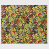 熱帯ヴィンテージモンキージャングル-黄色の模様 ラッピングペーパー (フラット)