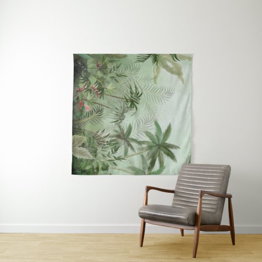 熱帯ヴィンテージ植物園イラストレーション タペストリー (インサイチュ(横))