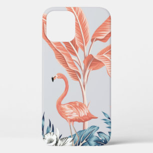 熱帯ヴィンテージ植物風景、ピンクパームトラ iPhone 12ケース
