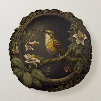 熱帯ヴィンテージ鳥とフローラクッション枕 ラウンドクッション