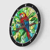 熱帯万華鏡のように千変万化するパターン» – ステンドグラスのオウム ラージ壁時計 (傾斜)